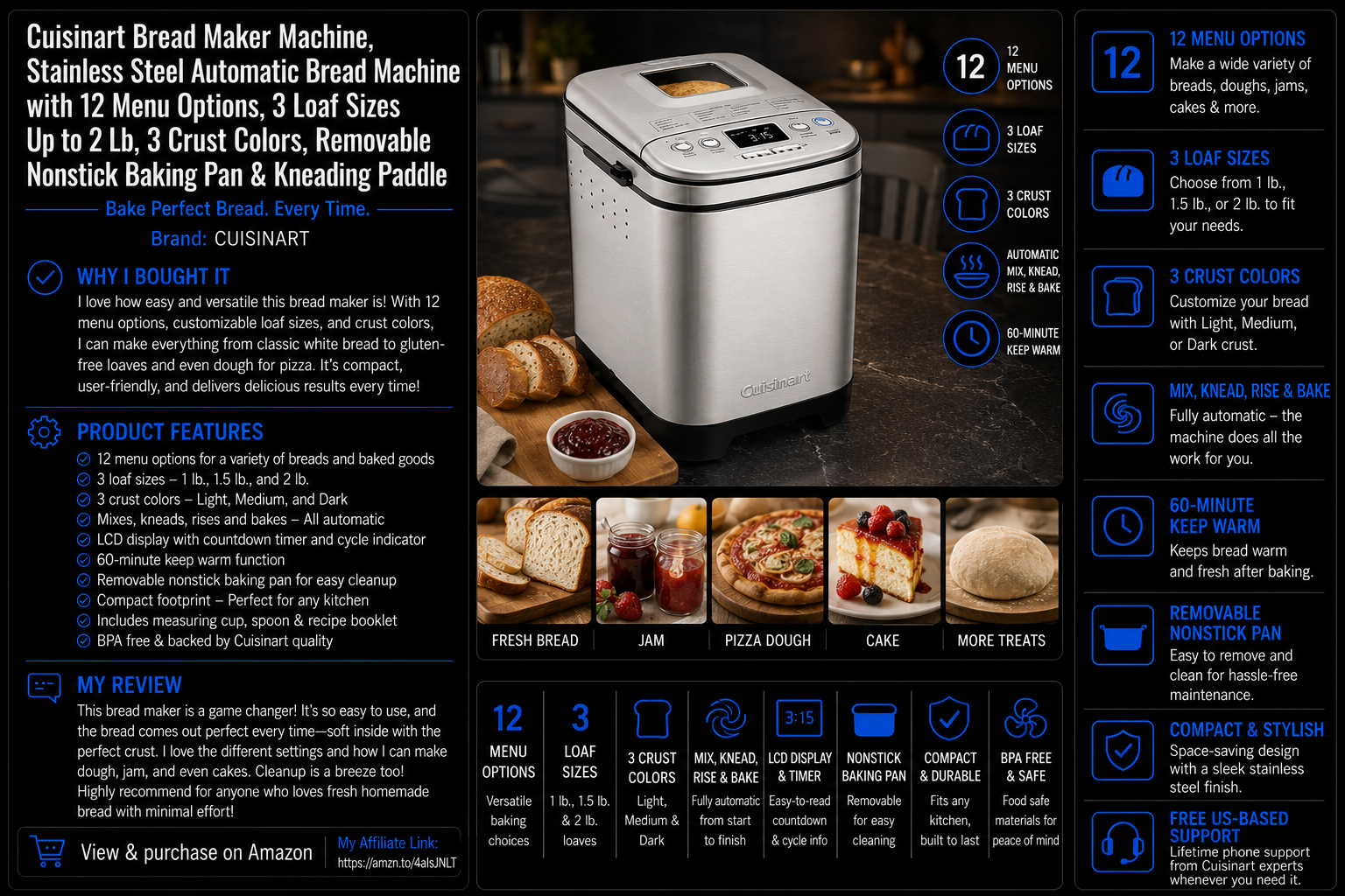 Cuisinart Bread Maker Machine, Stainless Steel Automatic Bread Machine