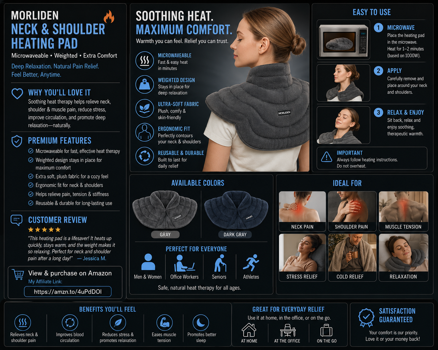MORLIDEN Neck Heating Pad Microwavable for Shoulders, Warmer Wrap Microwave Heating Pad