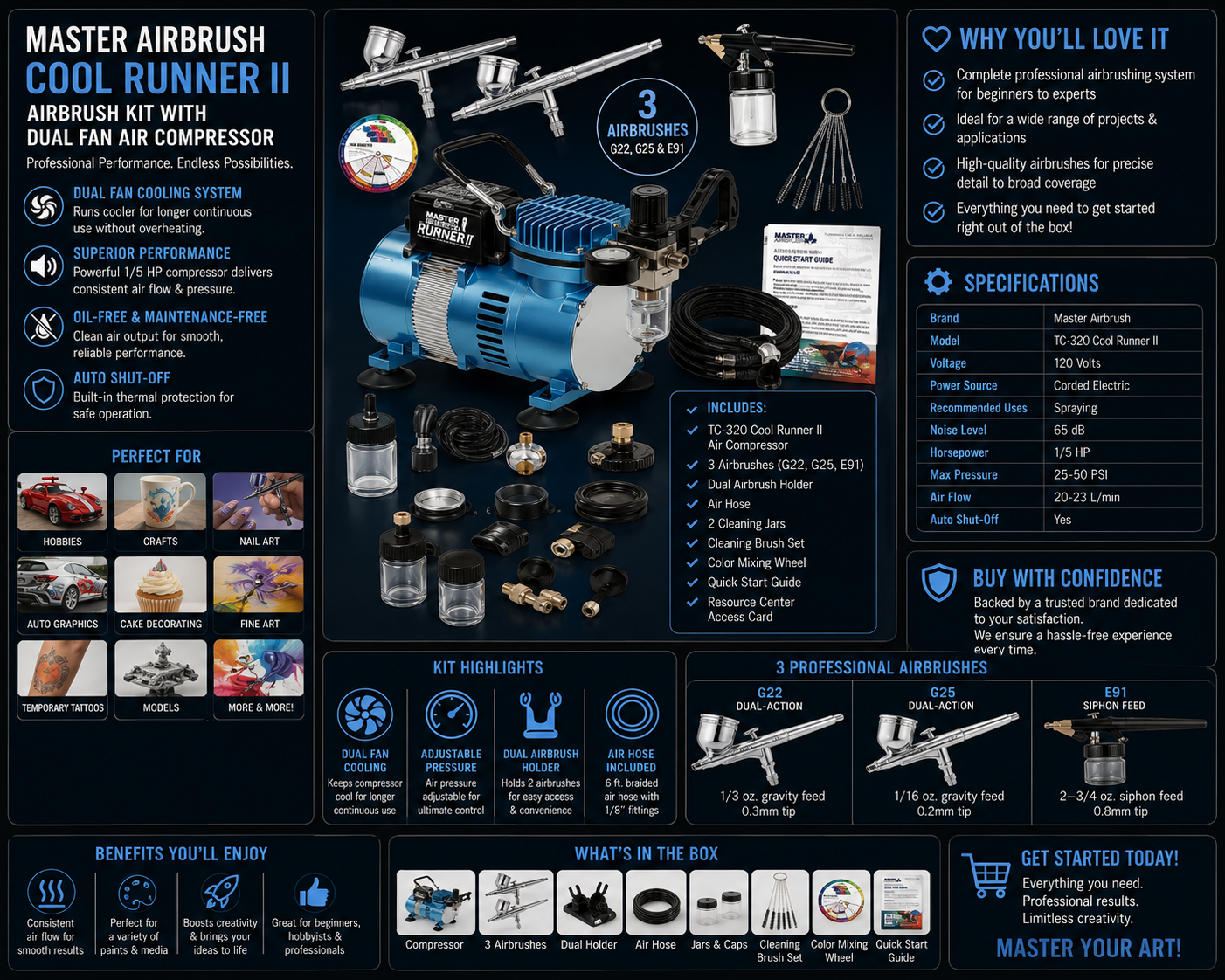 Master Airbrush Cool Runner II Airbrush Kit