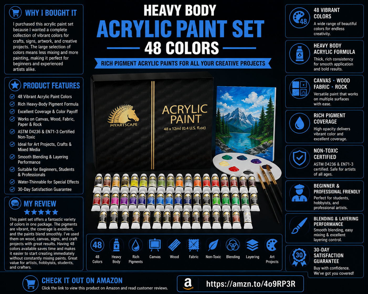 Heavy Body Acrylic Paint Set 48 Colors x 12ml