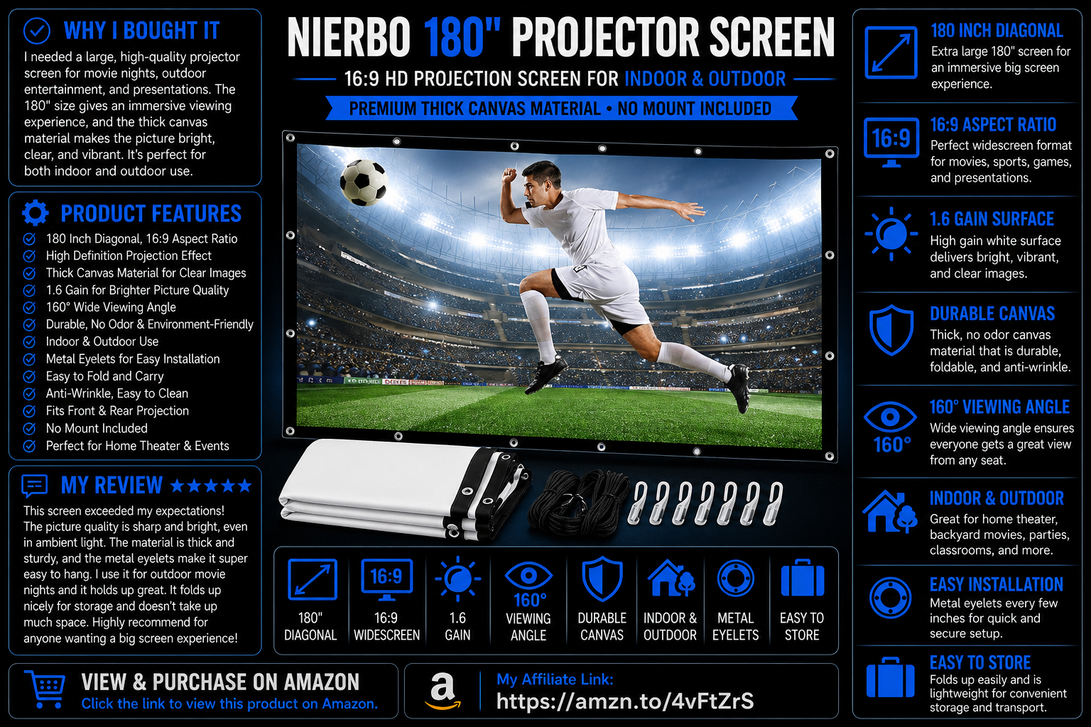 NIERBO Large Projector Screen 180 Inch
