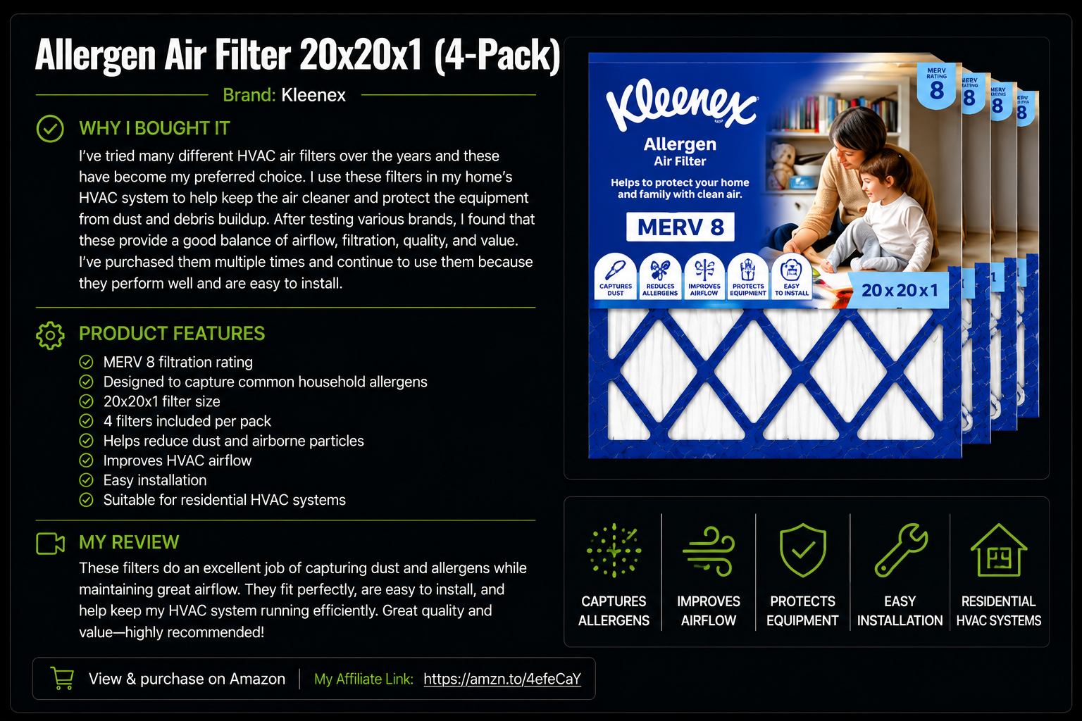 Allergen Air Filter 20x20x1 (4-Pack)