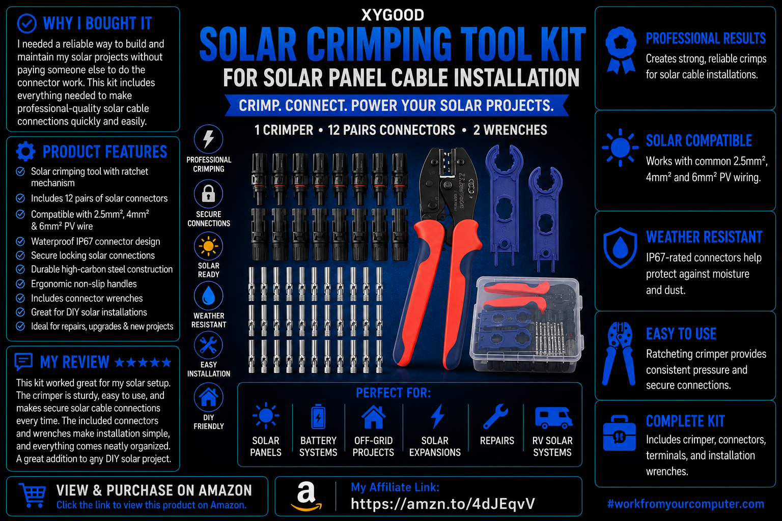 Solar Crimping Tool for Solar Panel Cable with 12 Pairs Solar Connectors