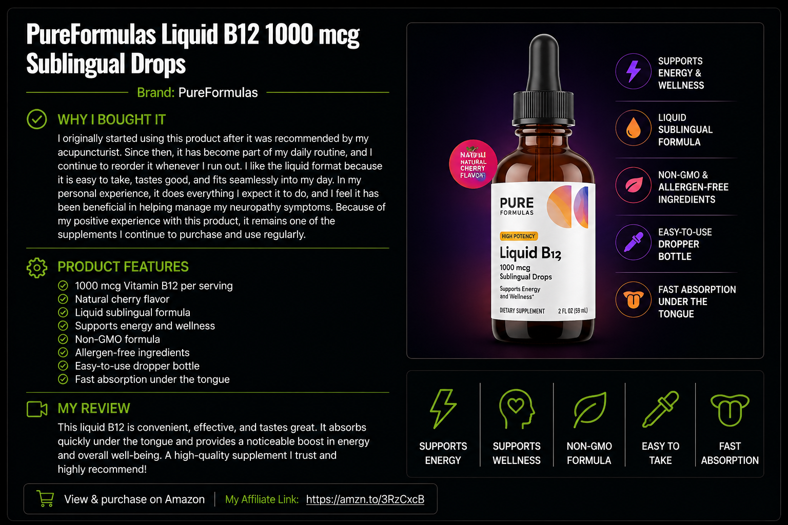 PureFormulas Liquid B12 1000 mcg Sublingual Drops