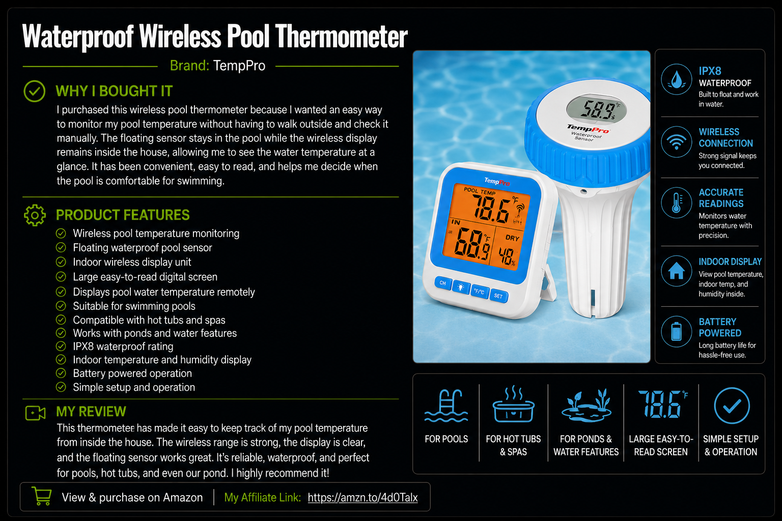 Waterproof Wireless Pool Thermometer