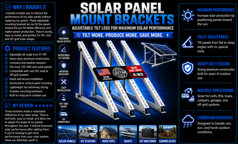 Solar Panel Mount Brackets, 2 Sets 45 inch Adjustable with Foldable Tilt Legs