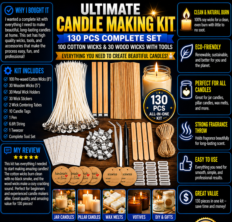130 Pcs Candle Wicks for Candle Making Kit: