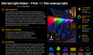 Solar Spot Lights Outdoor – 4 Pack RGB Solar Landscape Lights