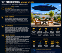 10ft Patio Umbrella with Base Included, Outdoor Offset Cantilever Umbrella, Navy