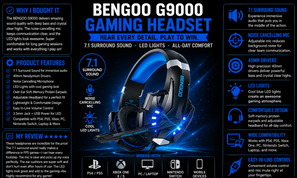 BENGOO G9000 Stereo Gaming Headset for PS4 PC Xbox One PS5 Controller