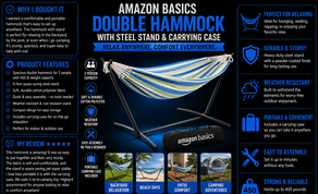 Amazon Basics Double Hammock with 9-Foot Space Saving Steel Stand and Carrying Case, 2 Person