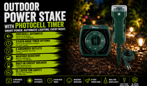 OSKOS Outdoor Power Stake with Photocell Timer