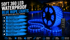 50ft 360 LED Waterproof Blue Rope Lights